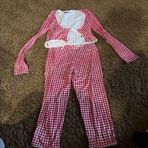 Fashion Nova Red and White Gingham Pajama Set